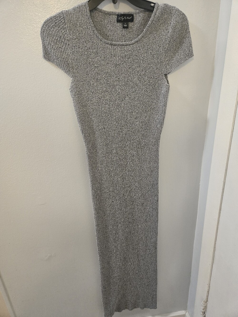 Large Gray Rib Knit Women's Sweater Dress